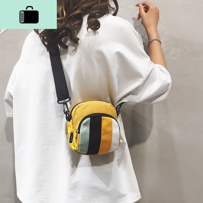 迷你帆布小包包女包新款2020撞色纯色简约小布包条纹单肩斜挎包潮NEW LAKE女斜挎包