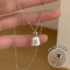 纯银复古重工钱袋子项链高级感小金条时髦锁骨链女款气质百搭送女朋友老婆情人节七夕生日礼物