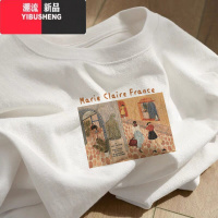 YIBUSHENG美式正肩t恤女季设计感小众女装短袖体恤港味复古chic上衣