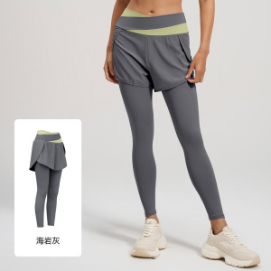 拼色假两件瑜伽裤防走光跑步高腰收腹裸感运动瑜伽裤女