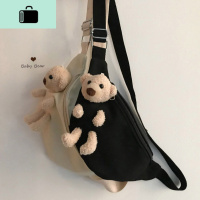 卡通小熊帆布包ins潮夏季2020年新款可爱包包女斜挎包百搭单肩包NEW LAKE女士单肩包