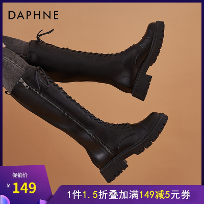 达芙妮骑士靴女高筒长靴厚底马丁靴女2021新款中筒靴不过膝长筒靴202009131