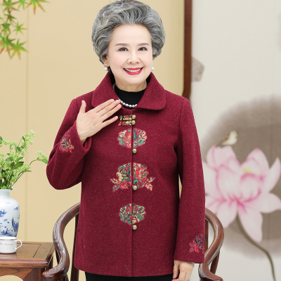 恋名媛中老年人春装女毛呢外套短款奶奶装春秋唐装宽松妈妈老人衣服太太妈妈装