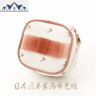 日系GP可爱网纱蝴蝶结樱桃刺绣首饰盒手拿包便捷收纳耳钉项链饰品 三维工匠收纳盒
