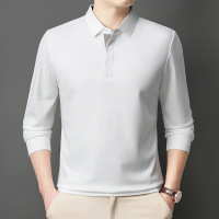 桑蚕丝纯色翻领长袖男士T恤秋季新款中年商务打底衫男