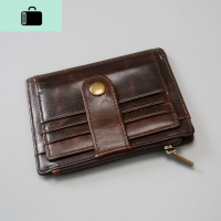 头层牛皮迷你卡包小零钱包男女复古手工原创超薄皮短款驾驶证包NEW LAKE 复古暗棕