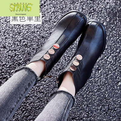 防水台高跟马丁靴女百搭时装短靴粗跟白色靴子保暖加绒冬季短筒靴语娄