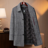 男装格子羊毛呢外套秋冬款轻奢男士商务休闲呢大衣风衣中老年爸爸