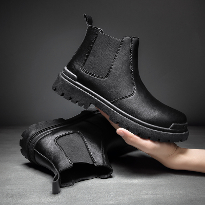 冬季切尔西靴黑色工装马丁靴男高帮皮靴英伦风一脚蹬短靴秋季潮鞋