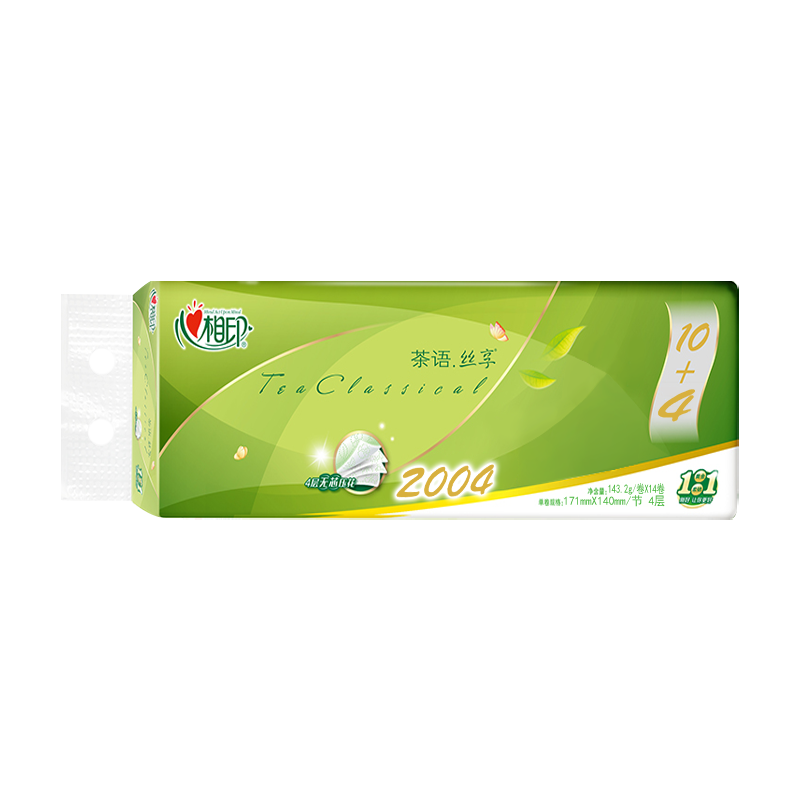 嘉创优品 心相印卷纸茶语丝享卫生纸无芯印花4层加厚原木2000g家用 14卷装