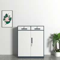 初嘉WJGT-008钢制文件柜窄边资料柜拆装档案柜带锁储物柜灰白套二斗矮柜