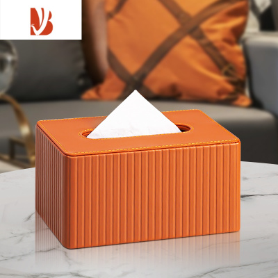 三维工匠纸巾抽纸盒家用客厅创意简约现代餐巾收纳盒轻奢ins2022新款 圆角纸巾盒-橙色莫奈竖条纹