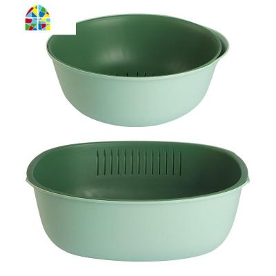 双层家用洗菜蓝子大号塑料洗菜盆水果菜筐厨房多功能 FENGHOU 薄荷双绿-圆款+长款特惠套装洗菜篮洗菜篮