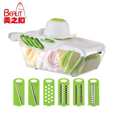 美之扣6刀PC方白色01083586-112厨房多功能切菜器刨丝器家用手动塑料切丝器切片器萝卜土豆丝擦丝器（白色6刀装）