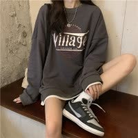 宽松休闲圆领薄款卫衣女秋冬新款外套长袖打底衫学生外套上衣