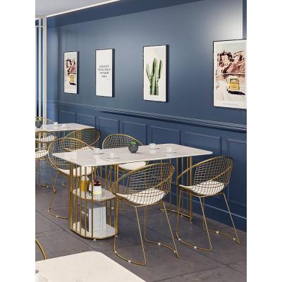 北欧ins网红大理石餐桌奶茶店桌椅组合餐厅岩板小户型家用饭桌