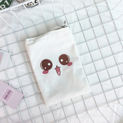 新款卡通图案清新百搭帆布包斜挎帆布女士文艺小方包手机包斜跨包学生SN8901-定制白色可爱脸白色可爱脸
