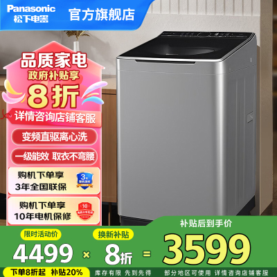 松下(Panasonic)10公斤洗衣机全自动家用变频洗脱一体波轮洗衣机变频直驱离心洗 XQB100-UAJUD