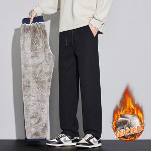 秋冬新款斜纹针织休闲裤垂感挺括显瘦潮流直筒裤加绒加厚品质男裤