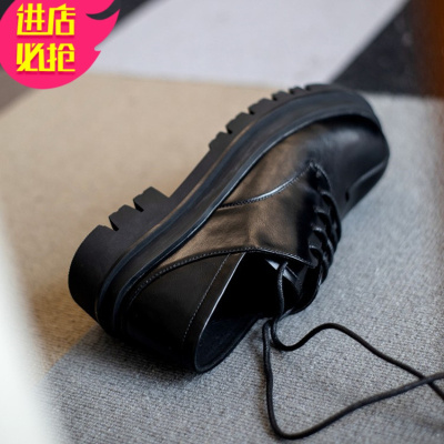 金三志增高5CM新款玛丽珍日系黑色锯齿皮鞋女职业软底厚底小黑鞋皮冬休闲鞋