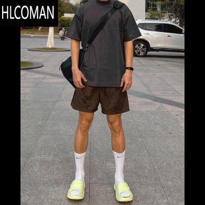 HLCOMAN夏季5分纯色运动休闲短裤男款美式潮牌宽松潮流大码抽绳五分裤子