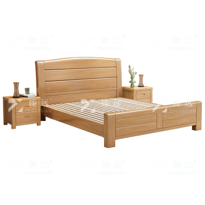 臻远 ZY4031231实木床原木色1.5米单人床含两个床头柜