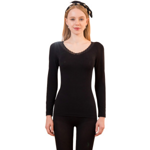 新款保暖内衣女士薄款秋衣秋裤女美体蕾丝V领套装打底秋冬修身女套装