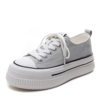 2025春夏新款厚底帆布鞋女圆头百搭休闲单鞋浅口低帮小白鞋板鞋