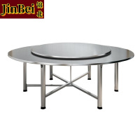 锦北不锈钢连体餐桌烧烤夜宵大排档餐桌农村摆地摊圆形桌2.0米拉丝+1.46米转盘