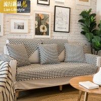 北欧风经典复古棉沙发垫布艺防滑耐脏沙发盖巾黑白格坐垫 三维工匠