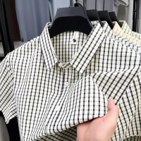 男士商务休闲短袖衬衫2025夏季中青年时尚百搭通勤休闲款格子衬衫