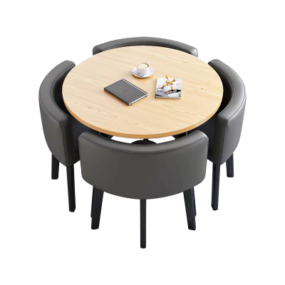 中豫鑫泽ZYXZ4100943 简约接待桌椅洽谈桌椅 一桌四椅 水曲圆桌灰色皮椅