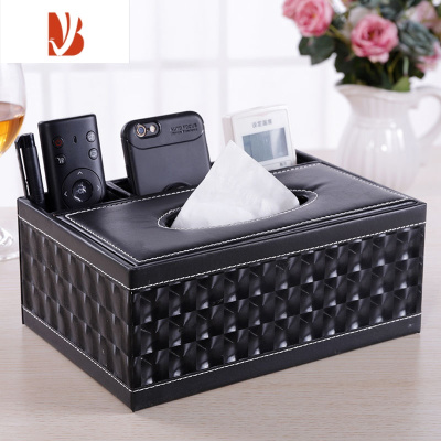 三维工匠抽纸盒子多餐巾纸巾放遥控器板的手机架带桌面摇控收纳整理盒 平四黑色立方