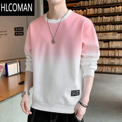 HLCOMAN渐变色2024新款长袖T恤男士打底衫宽松青少年上衣卫衣潮牌