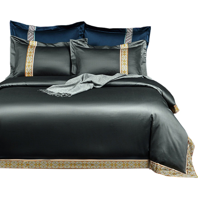 美帮汇100支全棉四件套全棉被套欧式风格简约大气长绒棉床单 廷风灰色