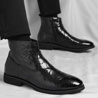 切尔西靴男士英伦风布洛克商务休闲马丁靴冬季加绒保暖复古短靴潮