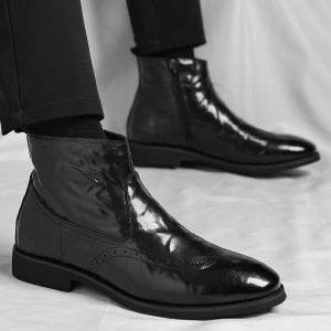 切尔西靴男士英伦风布洛克商务休闲马丁靴冬季加绒保暖复古短靴潮