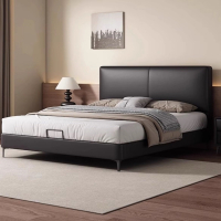 豆腐块头层牛皮床主卧次卧双人大床实木真皮极简婚床