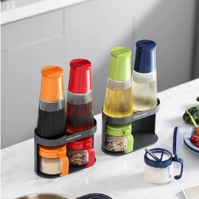 摩飞电器(Morphyrichards)调料瓶调料罐组合套装厨房储物器皿调料器皿油盐酱醋调料品罐MR1107 橙红/蓝绿