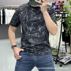 痞帅半袖夏季新款碎花扎染短袖潮流时尚个性修身圆领T恤男士上衣t