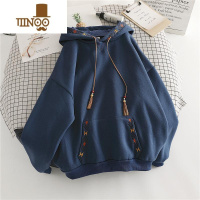 YANXU300斤特大码国潮薄款oversize港风刺绣上衣服ins连帽卫衣男女