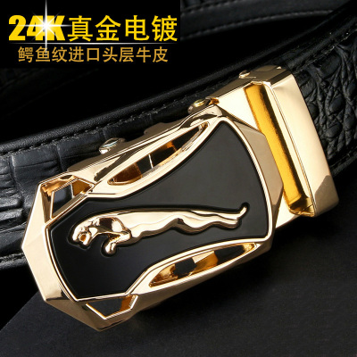 赫泽琼斯HEZZJONES捷豹自动扣皮带男士真皮纯牛皮腰带青年个性时尚商务休闲潮男百搭腰带
