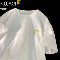 HLCOMAN高端亚麻短袖男夏季2025新款中国风刺绣棉麻t恤休闲宽松薄款上衣