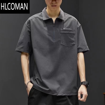 HLCOMANpolo衫男短袖夏季宽松衬衫领工装t恤男士休闲日系冰丝速干衣夏款