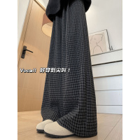 黑色格子裤女新款秋季宽松bf慵懒风阔腿裤小个子垂感显瘦裤子_949