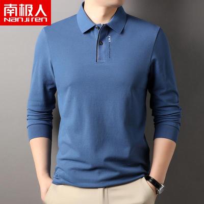 南极人100%纯棉加厚polo衫男长袖春秋季休闲男装长袖T恤翻领开叉