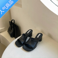 SUNTEK性感时装凉鞋女2023年新款夏季百搭豹纹拖鞋粗跟高跟鞋凉拖鞋外穿