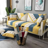 家柏饰(CORATED)沙发垫 四季通用防滑沙发巾盖布北欧简约加厚 沙发套全包套罩 雪尼尔黄蓝鱼 90*240cm