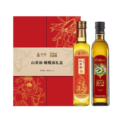 克莉娜 特级初榨橄榄油迎福 高纯山茶油500ML*2礼盒