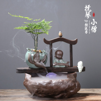 创意陶瓷流水摆件中式客厅禅意桌面鱼缸加湿装饰生日软装 三维工匠 对酒当歌·(带)
